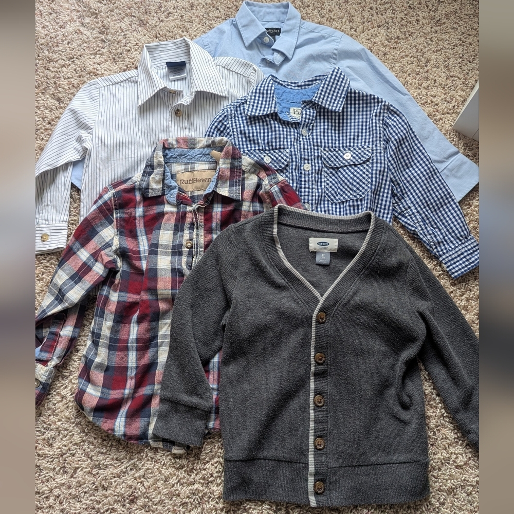 Assorted Boys' Button-Up Shirts and Cardigan
